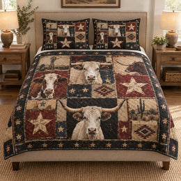 Western Longhorn Cow Rustic Quilt Set
