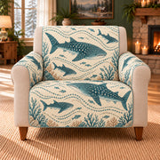 Whale Shark Spot Current sofa cover on a beige armchair