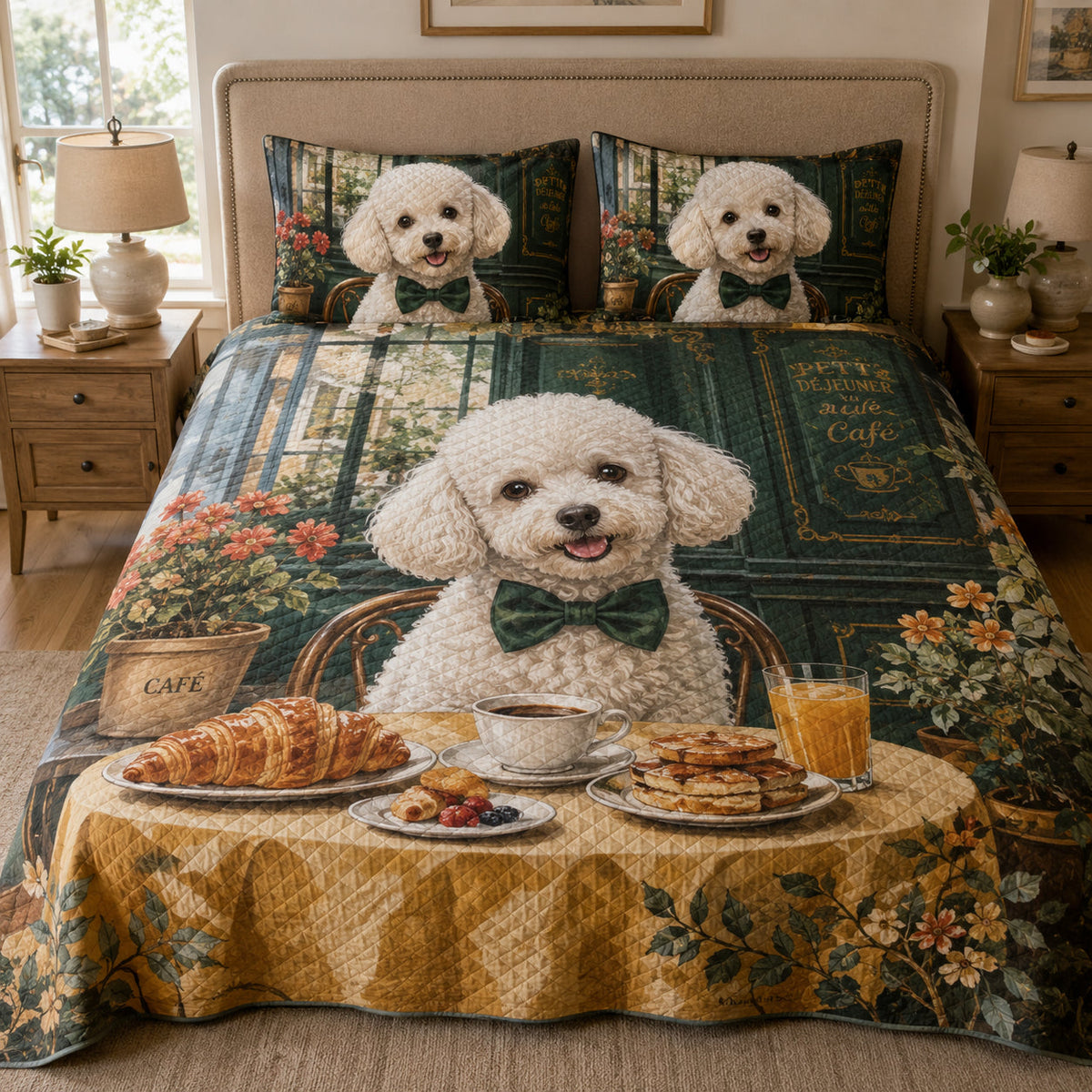 White Poodle Cafe Quilt Set