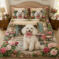 White Poodle Floral Quilt Set, French Garden