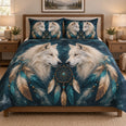 White Wolf Dreamcatcher Feather Quilt Set