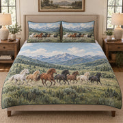 Wild Horse Mountain Landscape quilt design with coordinating pillow shams
