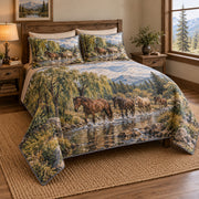 Willow Creek Run Horse Open Landscape Quilt Set, angled horse open landscape bedroom view