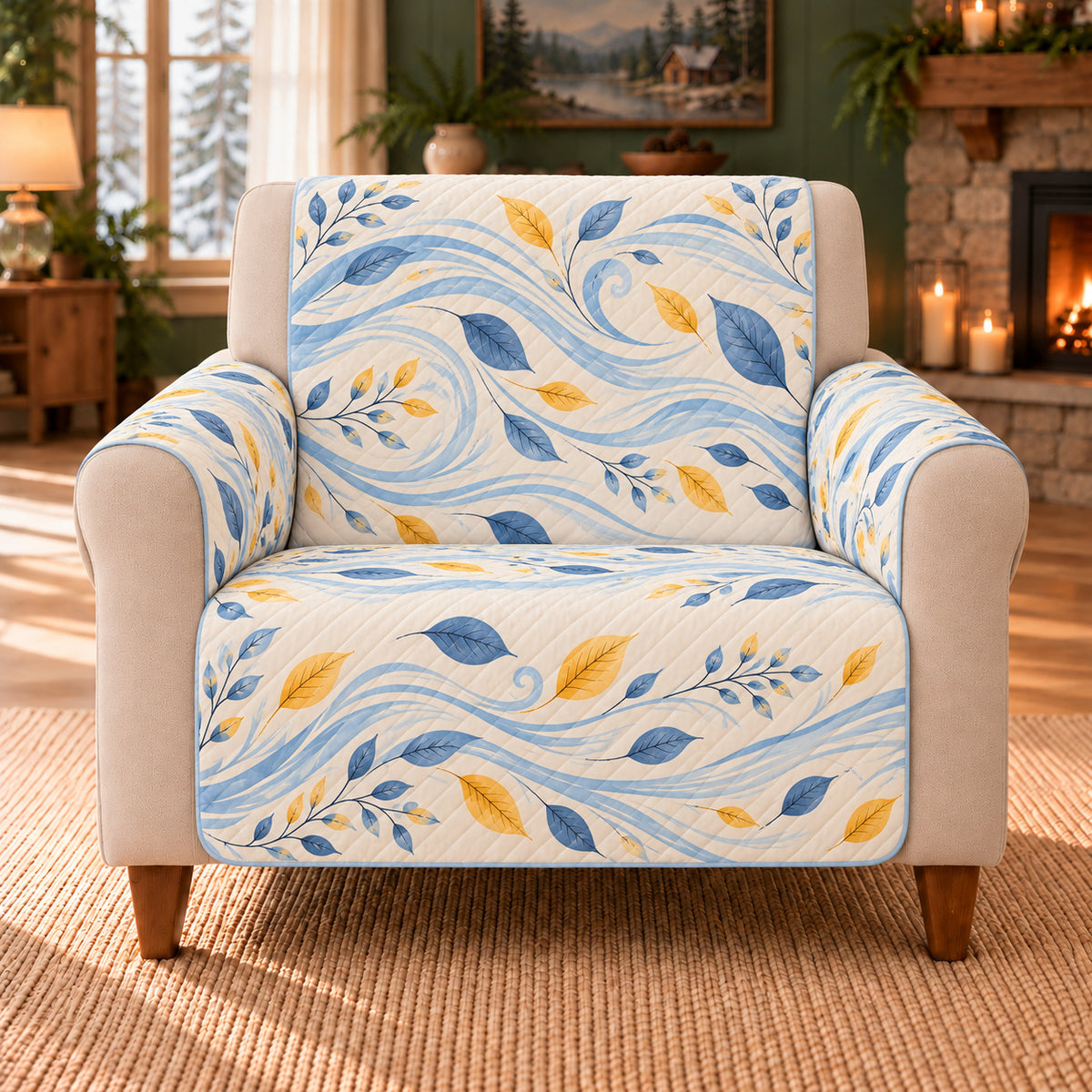 Wind Line Meander sofa cover on a beige armchair