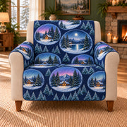 Winter Cabin Cameos sofa cover on a beige armchair