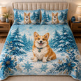 Corgi Snowy Forest Winter Quilt Set