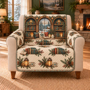 Winter Reading Frieze sofa cover on a beige armchair