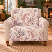Winter Unicorn Branches sofa cover on a beige armchair