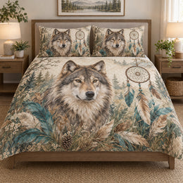 Wolf Dreamcatcher Feather Forest Quilt Set