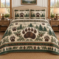 Woodland Bear Paw Quilt Set, Rustic Forest Bedding Gift for Bear Lovers