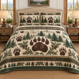 Woodland Bear Paw Quilt Set, Rustic Forest Bedding Gift for Bear Lovers