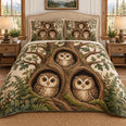 Woodland Owl Family Quilt Set, Forest Bedding Gift for Owl Lovers