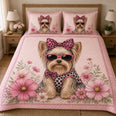Yorkie Pink Floral Quilt Set