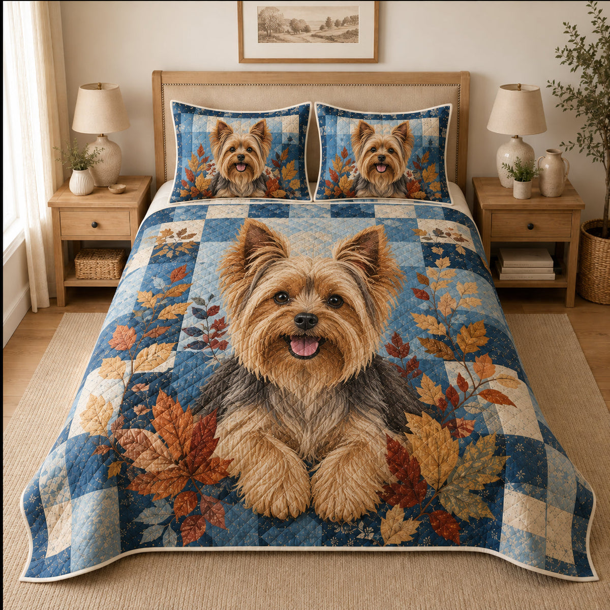 Yorkshire Terrier autumn patchwork quilt bedding set